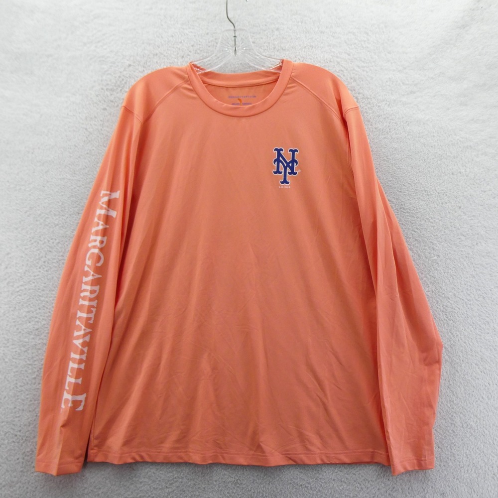 Margaritaville Shirt Mens Large Long Sleeve NY Mets Deep Sea Charters Orange